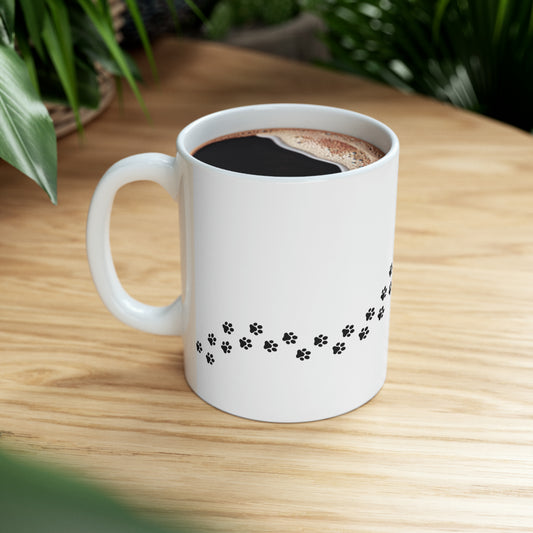 Cat Lovers' Delight: Ceramic Mug with Paw Print Design - 11oz