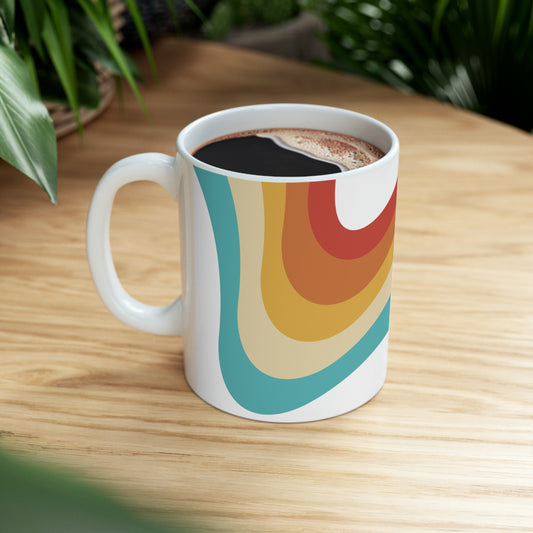 Retro Rainbow Ceramic Mug: Vibrant 11oz Mug for Your Daily Beverages
