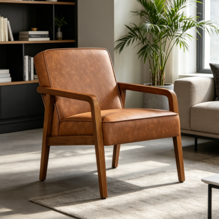 Dark Natural Bistro Style Wooden High Back Dining Chair